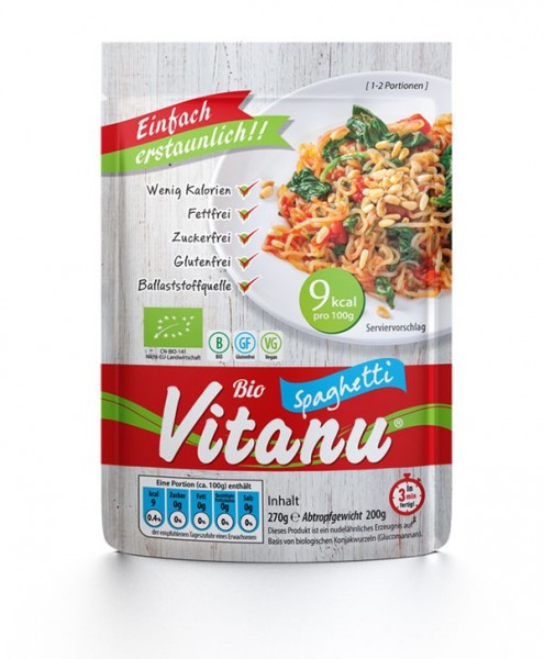 Vitanu Spaghetti, fettfreie, zuckerfreie und glutenfreie Nudeln aus dem Ballaststoff Glucomannan
